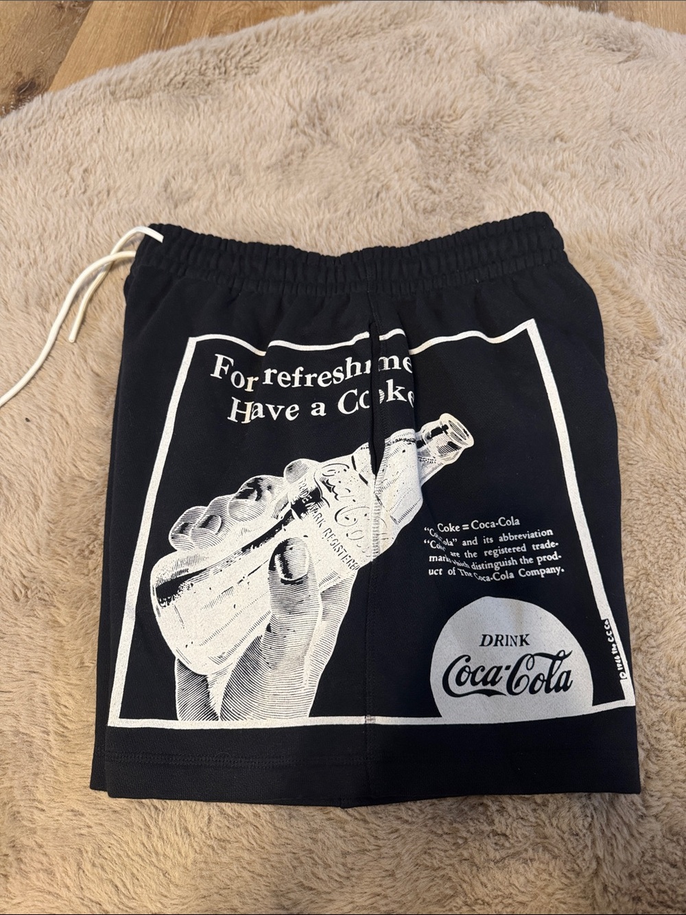 PacSun Black Men's Athletic Shorts with White Coca-Cola Graphic